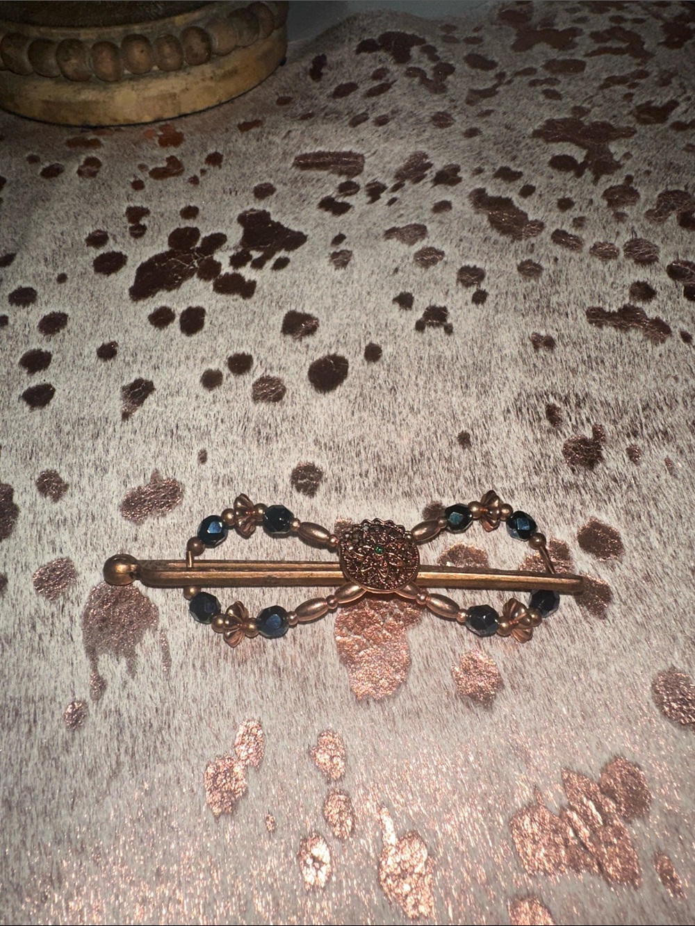 Vintage-Style Brown Hair Barrette with Dark Bead Accents